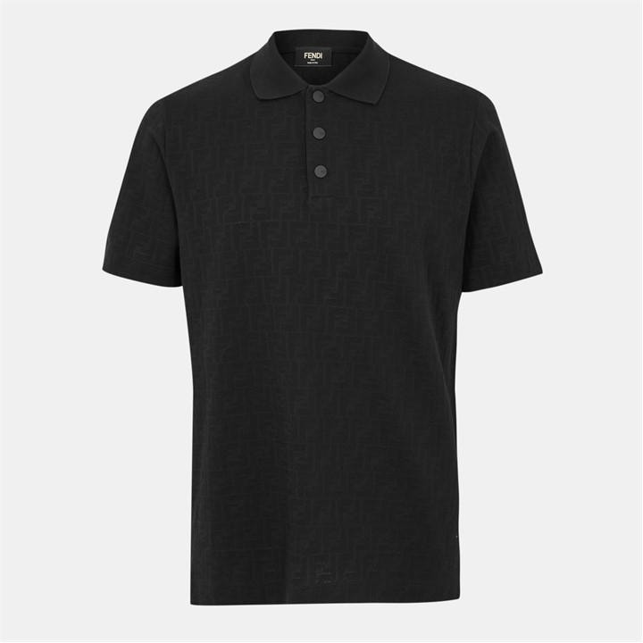 Fendi Men's Black Monogram Ff Short Sleeve Polo - XL