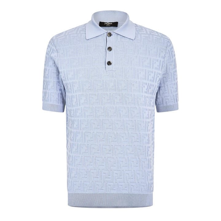 Fendi Men's Blue All Over Ff Short Sleeve Polo Shirt - M