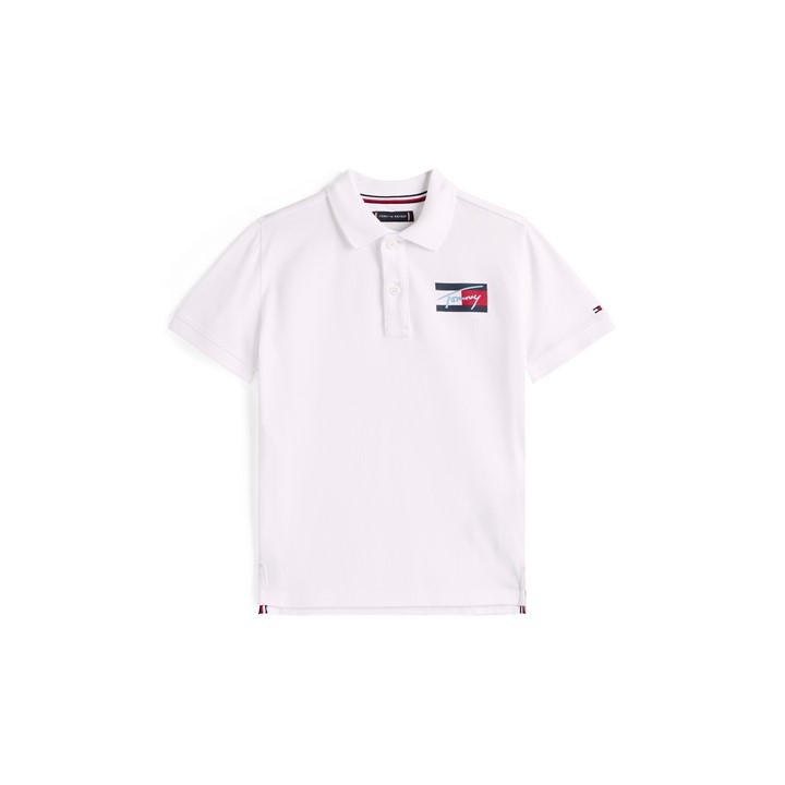Tommy Hilfiger Boys White Tommy Scrpt Flg Polo