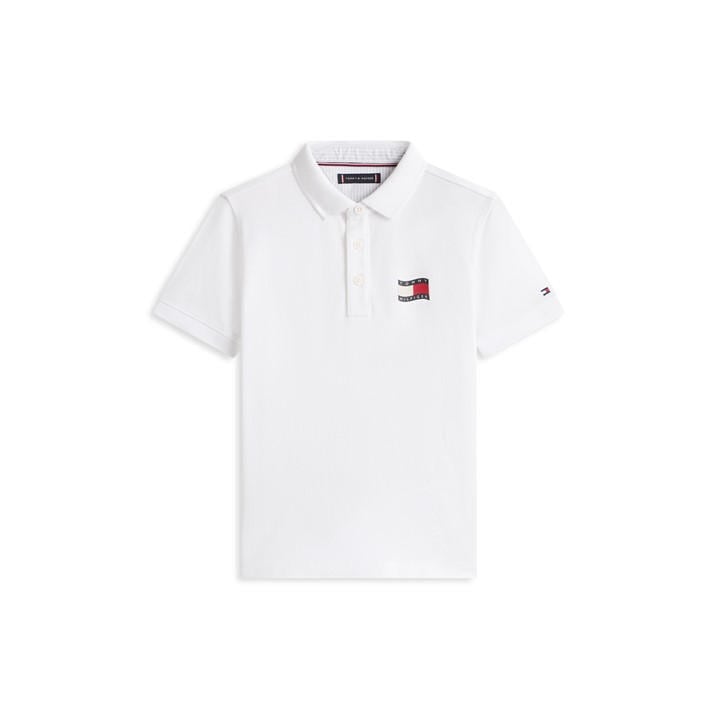 Tommy Hilfiger Boys White Tommy Wavy Flag Polo Jn62