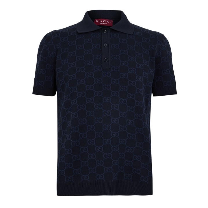 Gucci Men's Blue Cotton Silk Short Sleeve Polo Shirt - M