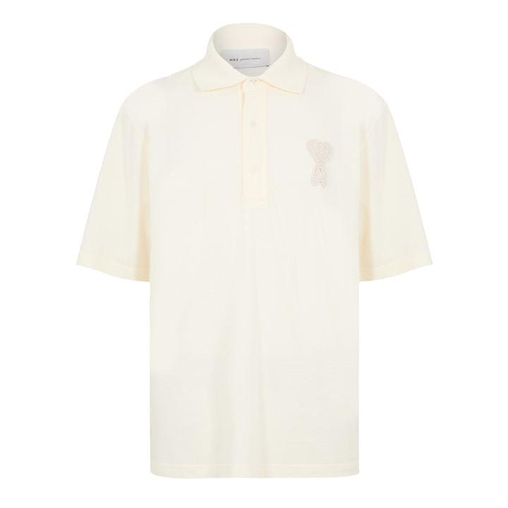Ami Paris Men's Cream Short Sleeve Polo Shirt - XL