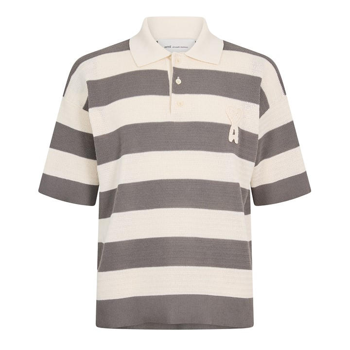 Ami Paris Men's Grey Short Sleeve Polo Shirt - M