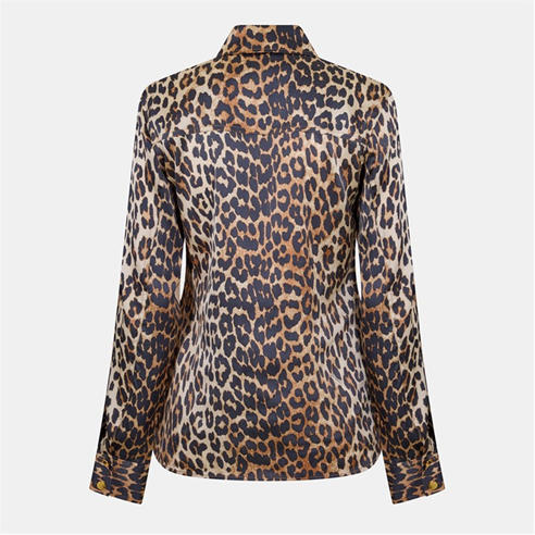 GANNI - Women's Satin Print Long Sleeve Blouse