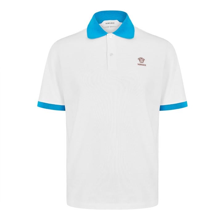 Versace Men's White Short Sleeve Polo Shirt - L