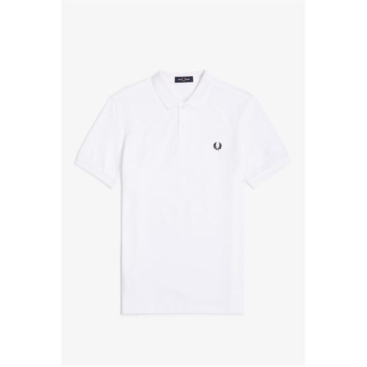 Fred Perry Men's White Plain Polo Shirt Medium