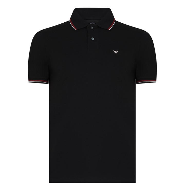Emporio Armani Men's Black Regular Tipped Polo Shirt Small