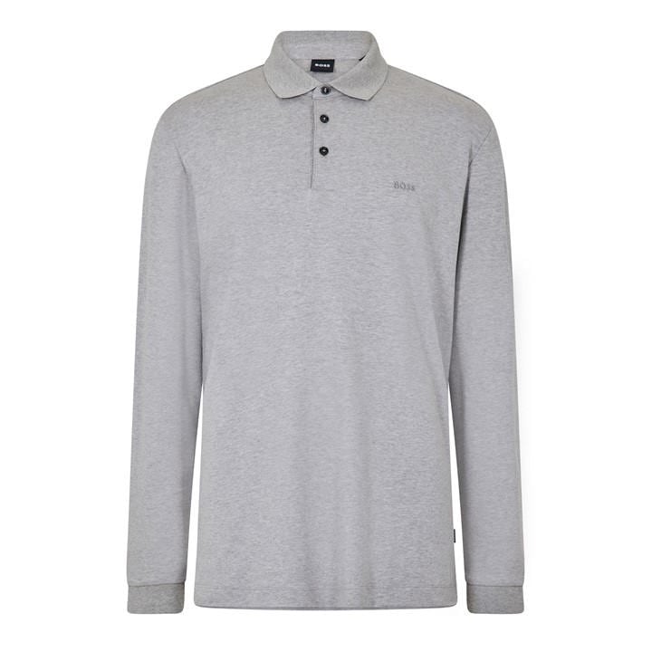 Boss Men's Silver Pado 30 Long-Sleeve Polo Shirt