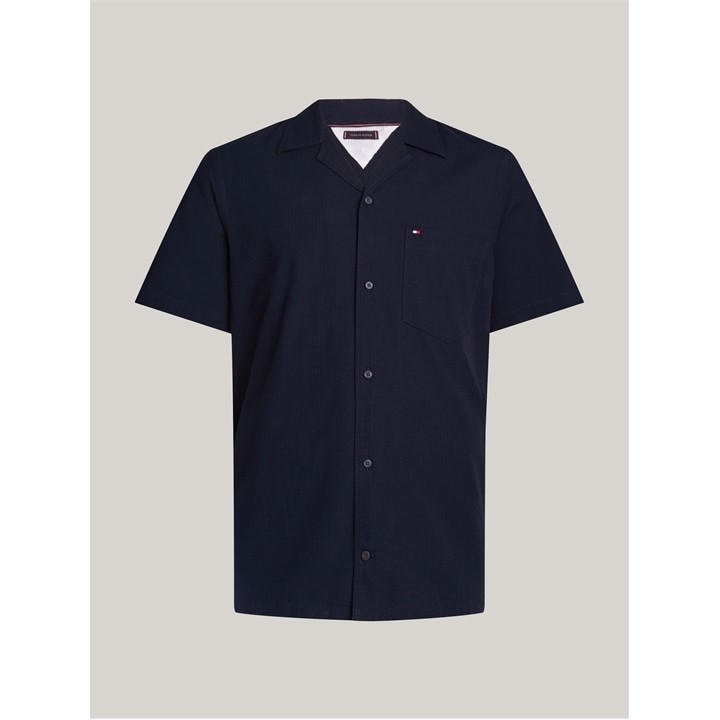 Tommy Hilfiger Men’s Seersucker Short-Sleeve Plain Shirt – White