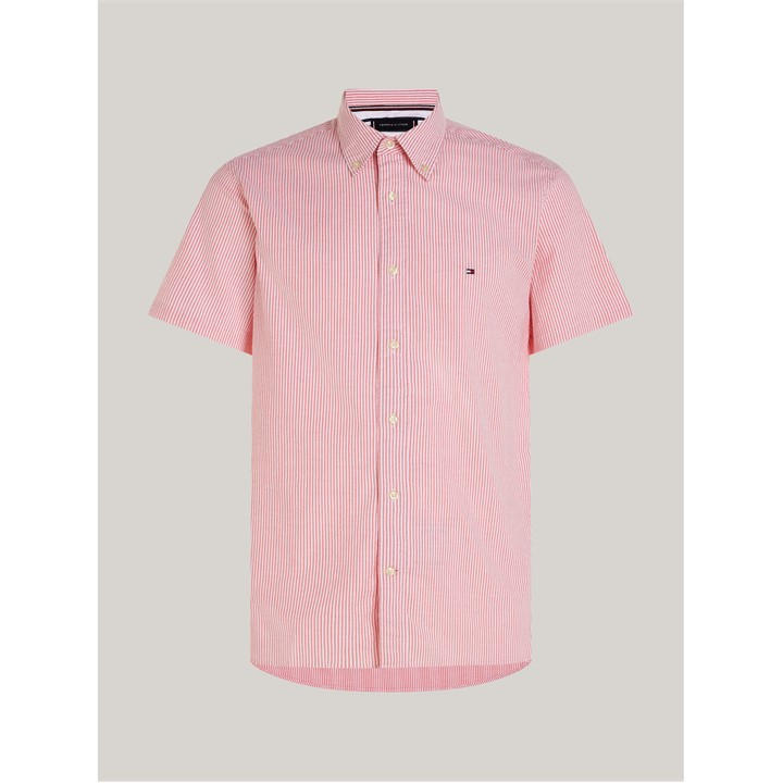 Tommy Hilfiger Men’s Striped Short-Sleeve Oxford Shirt – Pink Tommy Hilfiger Men’s Striped Short-Sleeve Oxford Shirt – Pink