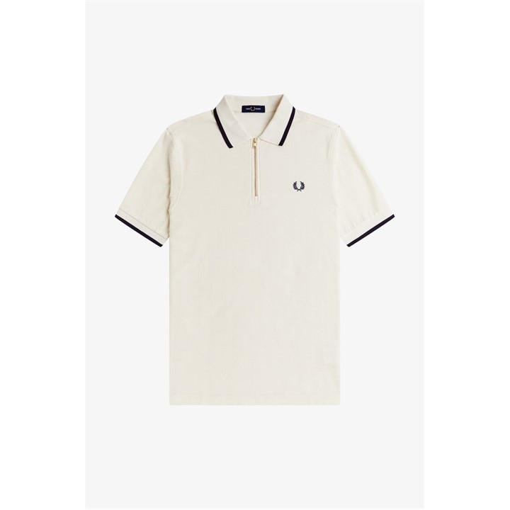 Fred Perry Men's Beige Crepe Zip Polo Shirt