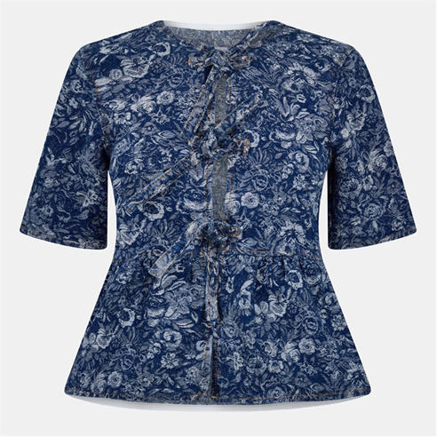 GANNI - Cotton Poplin Peplum Tie Blouse