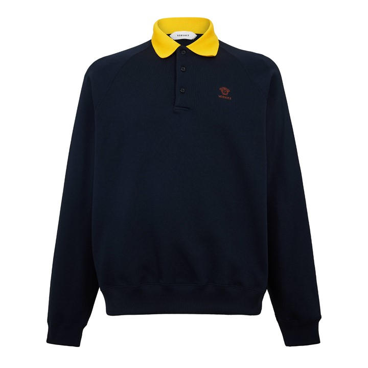 Versace Men's Blue Long Sleeve Polo Shirt - L