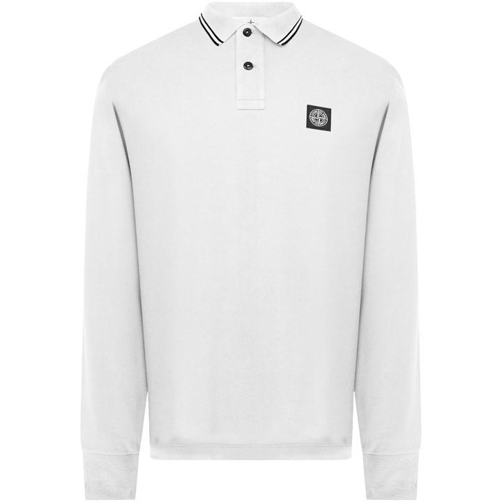 Stone Island Men's White Logo Cotton Compass Patch Polo Shirt