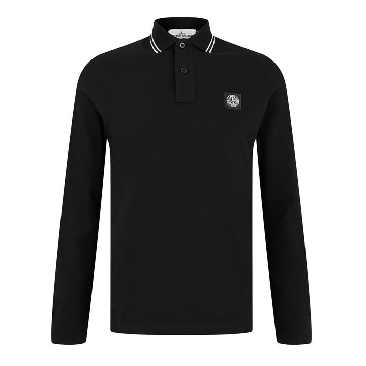 Stone Island Men's Black Logo Cotton Compass Patch Polo Shirt