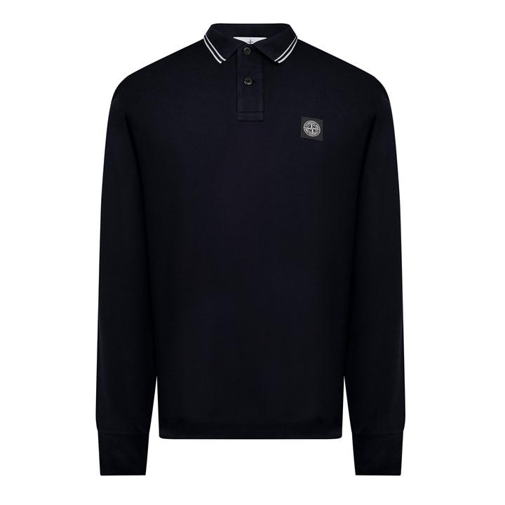 Stone Island Men's Blue Logo Cotton Compass Patch Polo Shirt