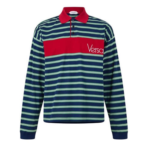 VERSACE - Men's Stripe Cotton Long-Sleeve Polo
