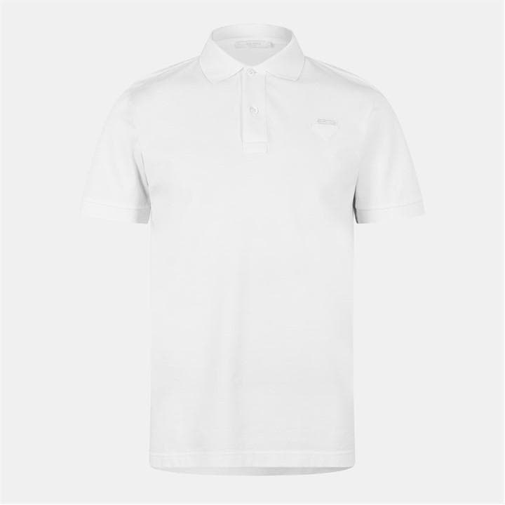 Prada Men's White Logo Cotton Pique Polo Shirt