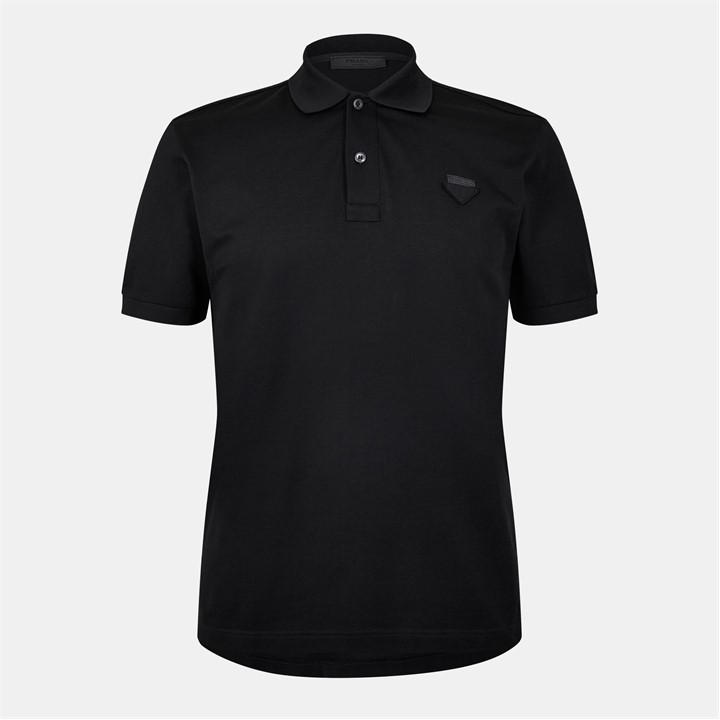 Prada Men's Black Logo Cotton Pique Polo Shirt