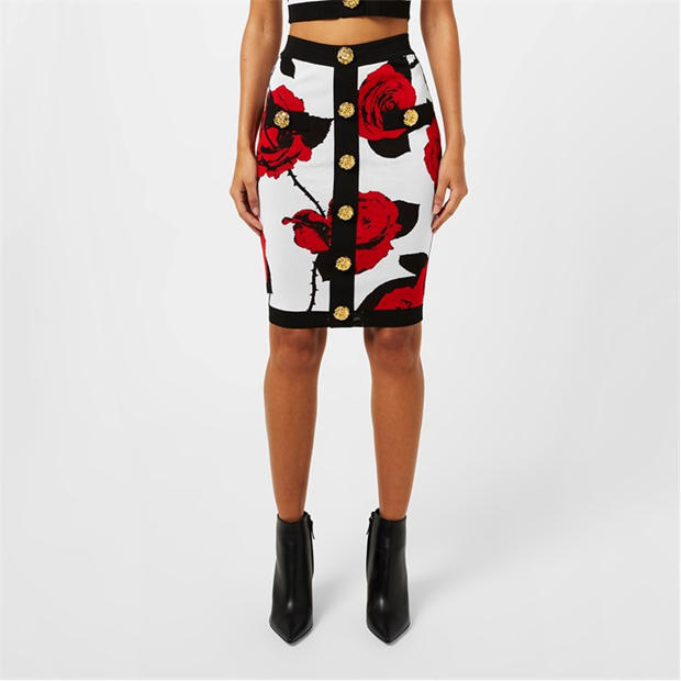 BALMAIN Floral Jacquard Midi Skirt,All Products : American Fashion Style Bags On Sale