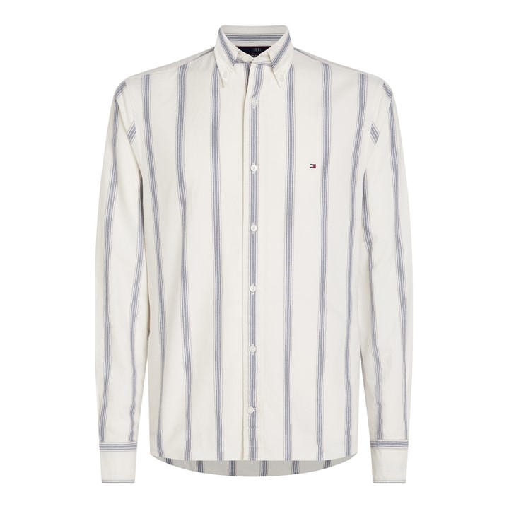 Tommy Hilfiger Men’s Shadow Stripe Long-Sleeve Patterned Shirt – White