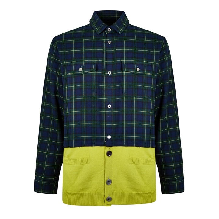 Undercover Men’s Plaid Print Long-Sleeve Oxford Shirt – White