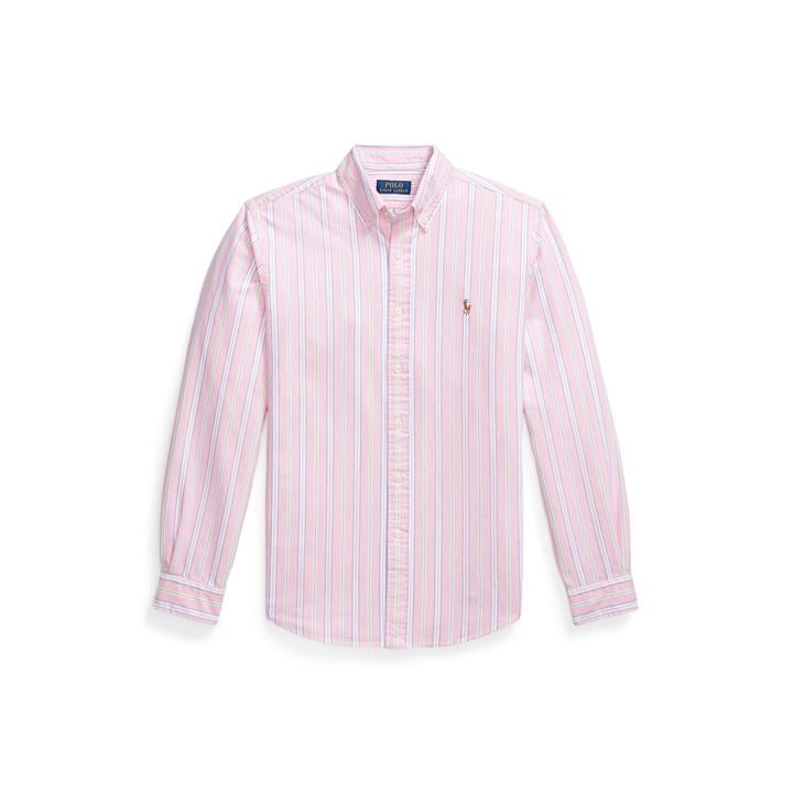 Polo Ralph Lauren Men's Pink Multi-Coloured Striped Poplin Shirt - M