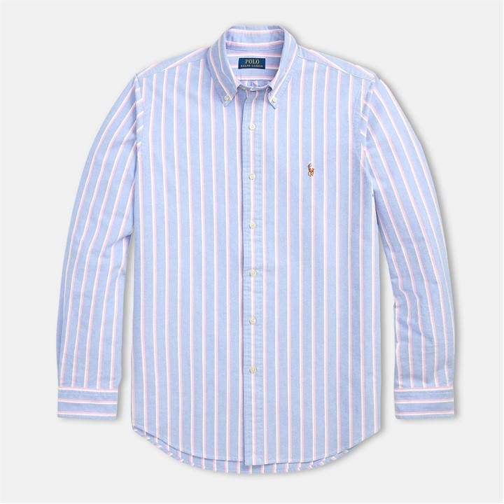 Polo Ralph Lauren Men's Blue Multi-Coloured Striped Poplin Shirt Large