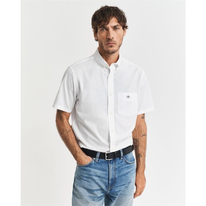 Gant Men's White Regular Fit Classic Poplin Short Sleeve Shirt Medium