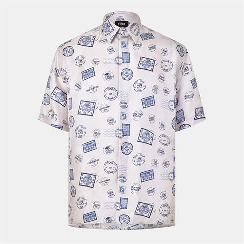 FENDI - Men's Patterned Short Sleeve Relaxed Fit Shirt