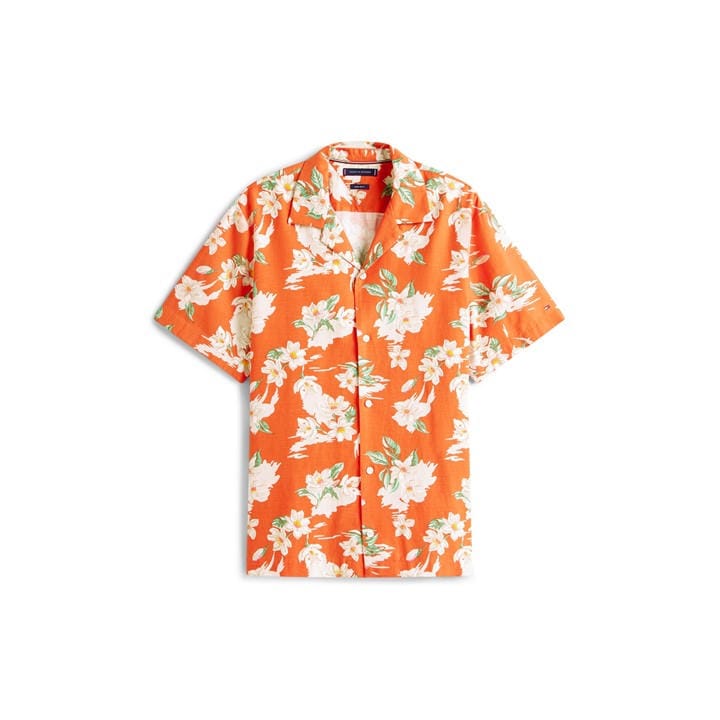 Tommy Hilfiger Men's Orange Tommy Floral Shirt Large