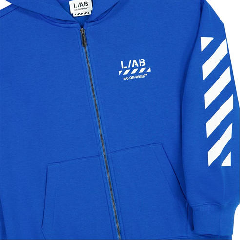 L AB Off White - Kids' Small Logo Full-Zip Teddy Fleece Hoodie
