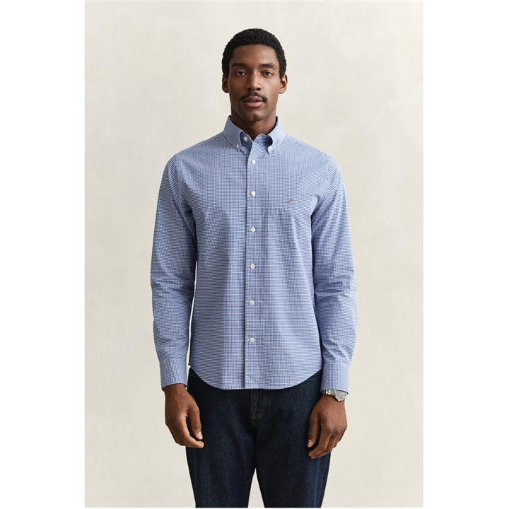 Gant Men's Blue Gingham Long Sleeve Patterned Shirt