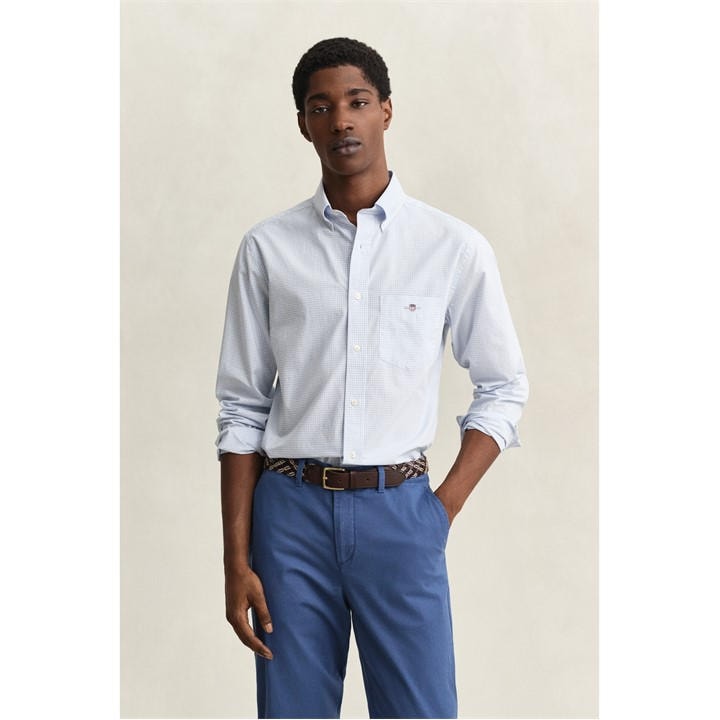 Gant Men's Blue Gingham Long Sleeve Patterned Shirt