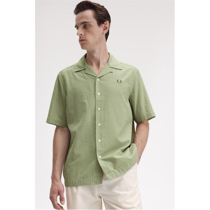 Fred Perry Men's Green Fred Gingham Shirt Large