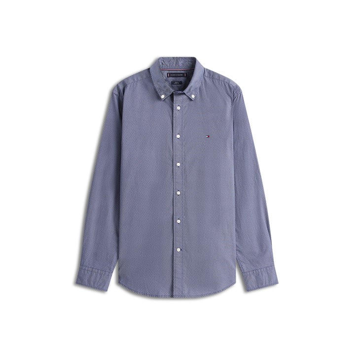 Tommy Hilfiger Men’s Long-Sleeve Poplin Print Patterned Shirt – Blue