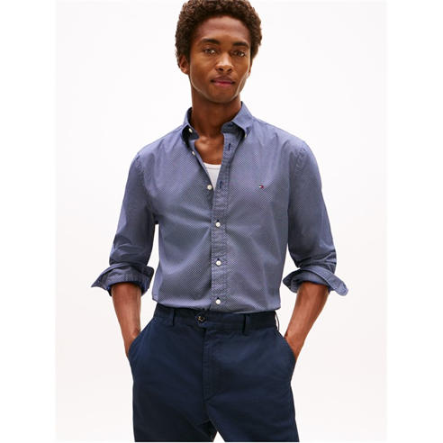 Tommy Hilfiger - Men's Long-Sleeve Poplin Print Patterned Shirt