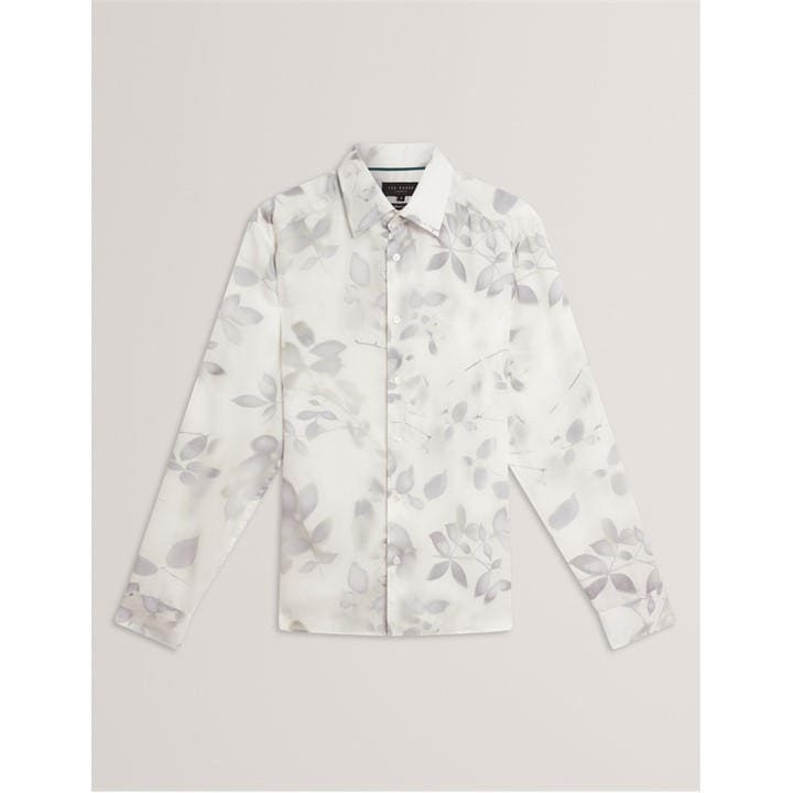 Ted Baker Men’s Leaf Print Long-Sleeve Patterned Shirt – White