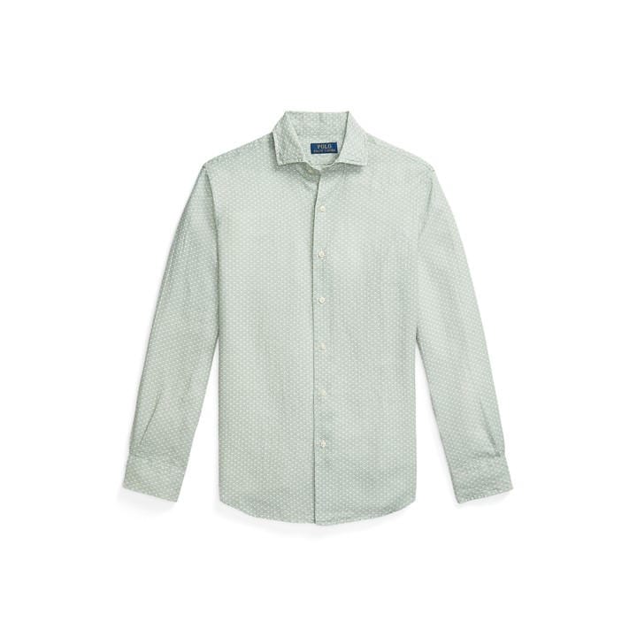 Polo Ralph Lauren Men's Green Custom Fit Mallet-Print Linen Shirt - M