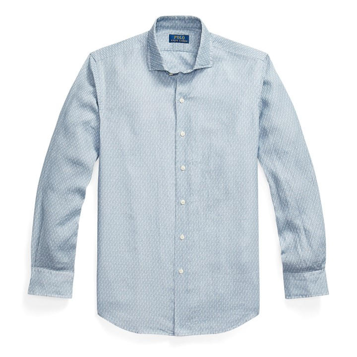 Polo Ralph Lauren Men's Blue Custom Fit Mallet-Print Linen Shirt - M