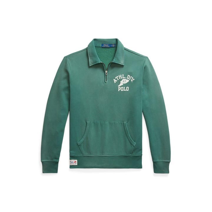 Polo Ralph Lauren Men's Green Quarter Zip Fleece Pullover - M