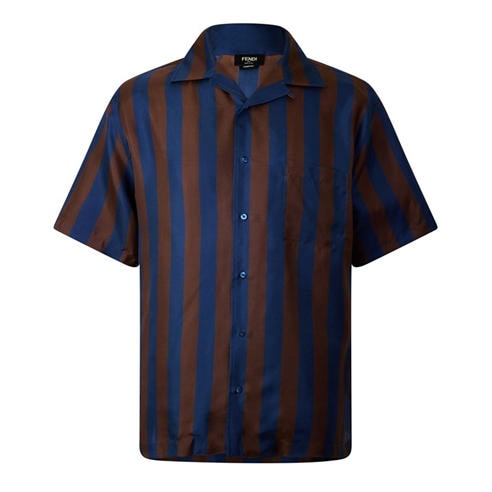 FENDI - Men's Silk Striped Short-Sleeve Camp Collar Shirt