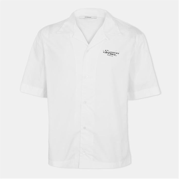 Givenchy Men's White Giv Stamp Short Sleeve Patterned Shirt - M