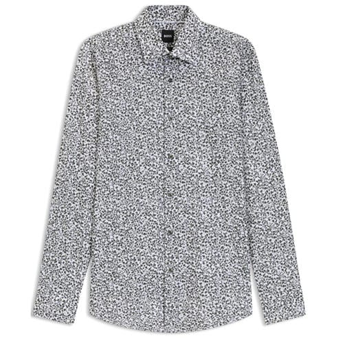 Boss - Men's Floral Print Stretch Cotton Long Sleeve Slim Fit Shirt