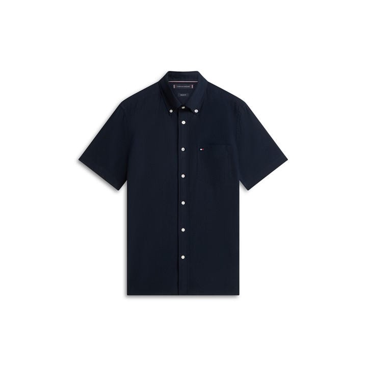 Tommy Hilfiger Men's Blue Seersucker Solid Ss Rf Shirt
