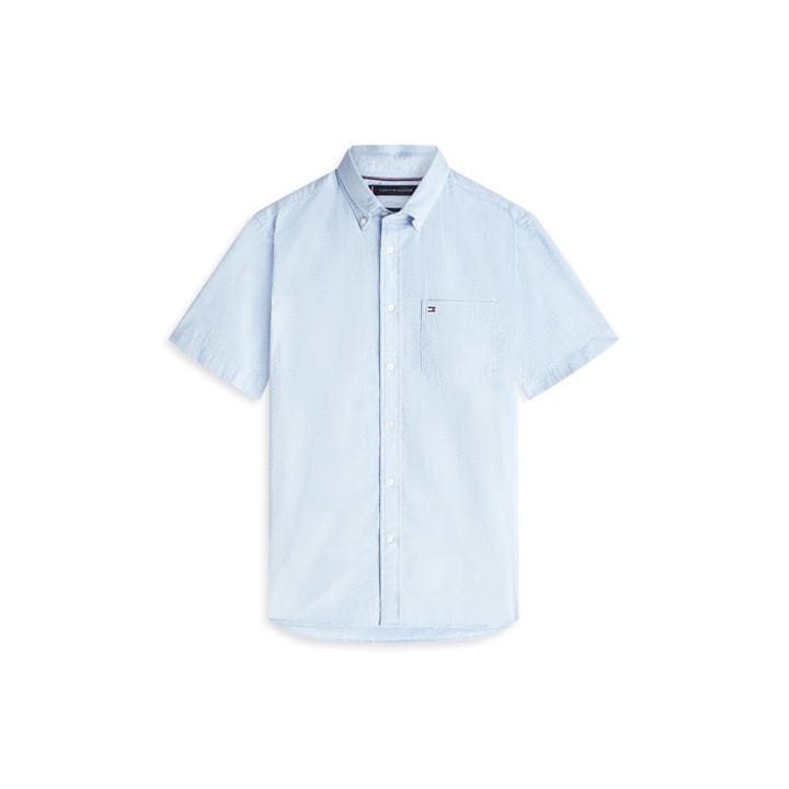 Tommy Hilfiger Men's Blue Seersucker Solid Ss Rf Shirt