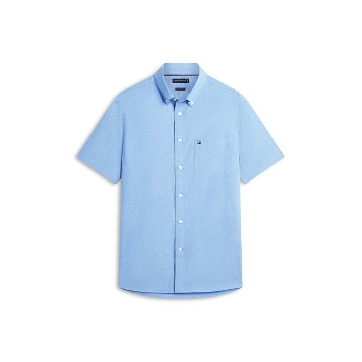 Tommy Hilfiger Men's Blue Short Sleeve Plain Shirt