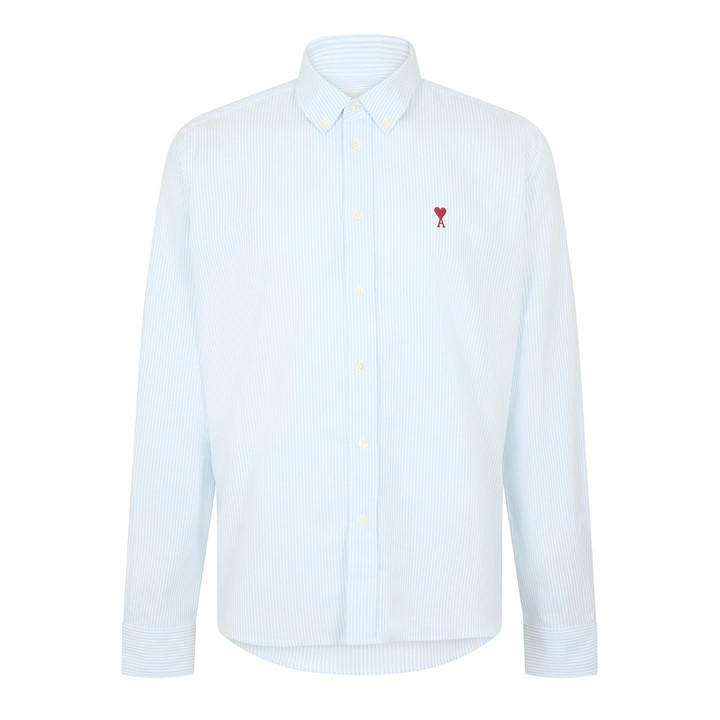 Ami Paris Men's Blue Adc Stripe Long Sleeve Patterned Shirt - XL