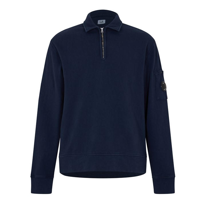 Cp Company Men's Blue Quarter Zip Fleece