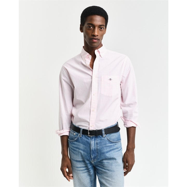 Gant Men's Pink Regular Fit Gingham Poplin Shirt 2XL
